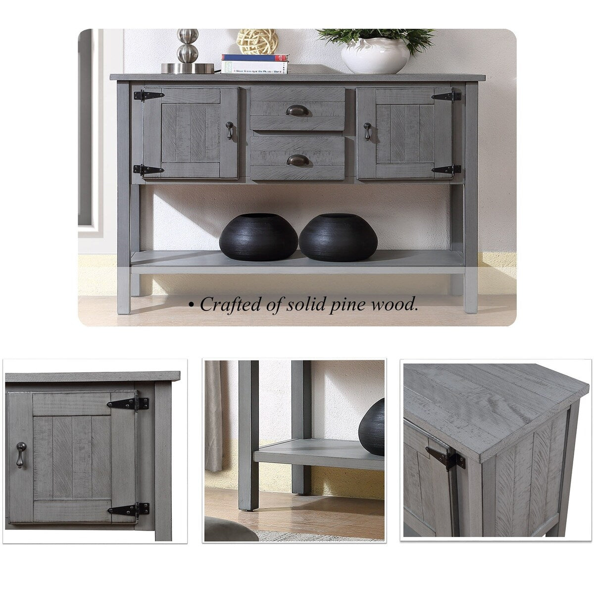 olid Wood Sideboard Console Table with 2 Drawers and Cabinets