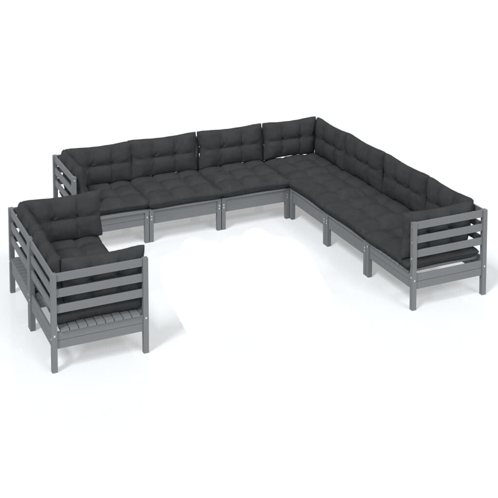 vidaXL Solid Pinewood Patio Lounge Set 10 Piece with Cushions Multi Colors