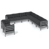 vidaXL Solid Pinewood Patio Lounge Set 10 Piece with Cushions Multi Colors