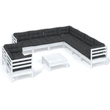 vidaXL Solid Pinewood Patio Lounge Set 10 Piece with Cushions Multi Colors