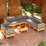 vidaXL Solid Pinewood Patio Lounge Set 10 Piece with Cushions Multi Colors