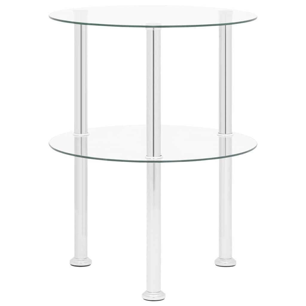 vidaXL 2-Tier Side Table Transparent 15" Tempered Glass - 15" x 19.7"