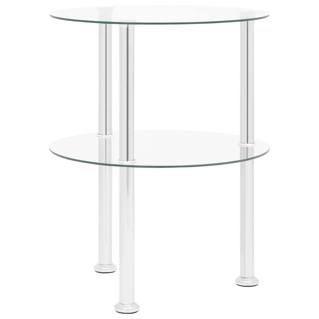 vidaXL 2-Tier Side Table Transparent 15" Tempered Glass - 15" x 19.7"