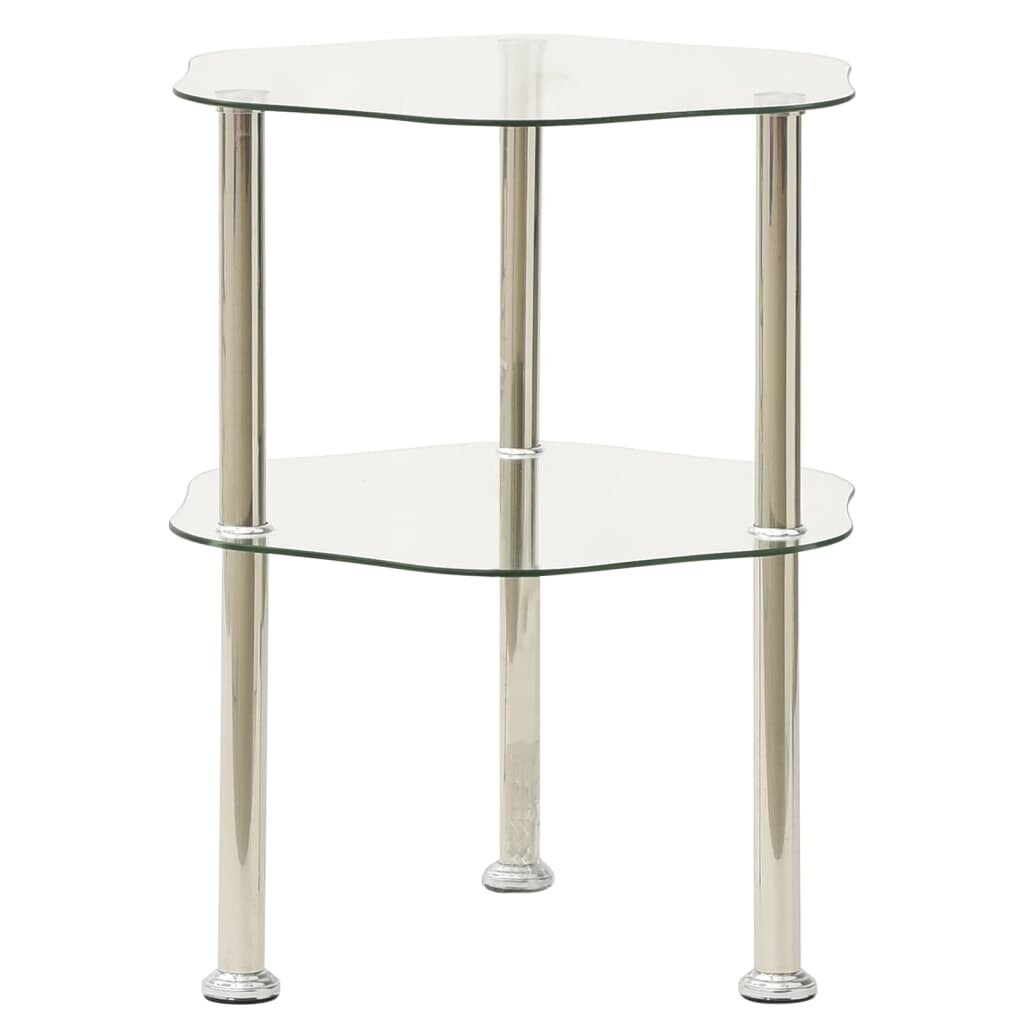 vidaXL 2-Tier Side Table Transparent 15"x15"x19.7" Tempered Glass - 15" x 15" x 19.7"