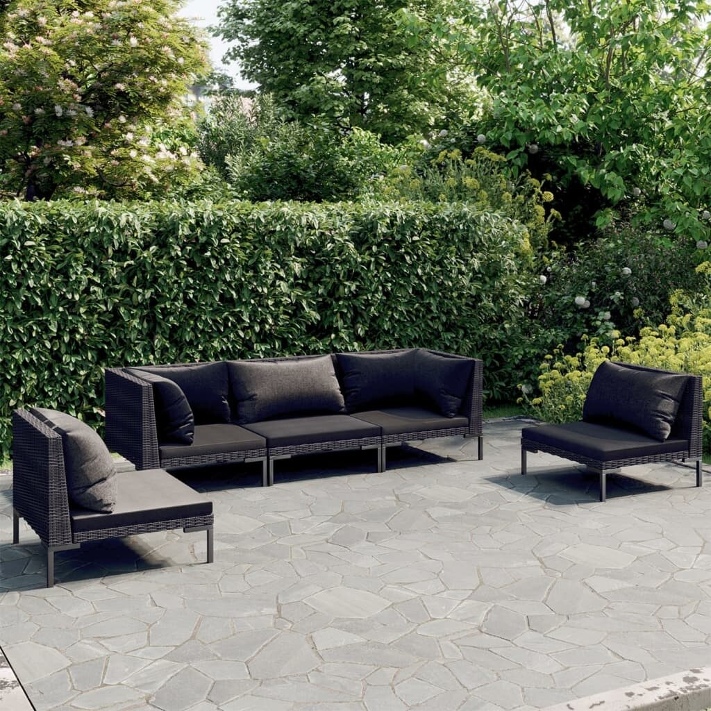 vidaXL Patio Lounge Set Outdoor Sectional Sofa Set Table Poly Rattan Dark Grey - 27.6" x 27.6" x 24"