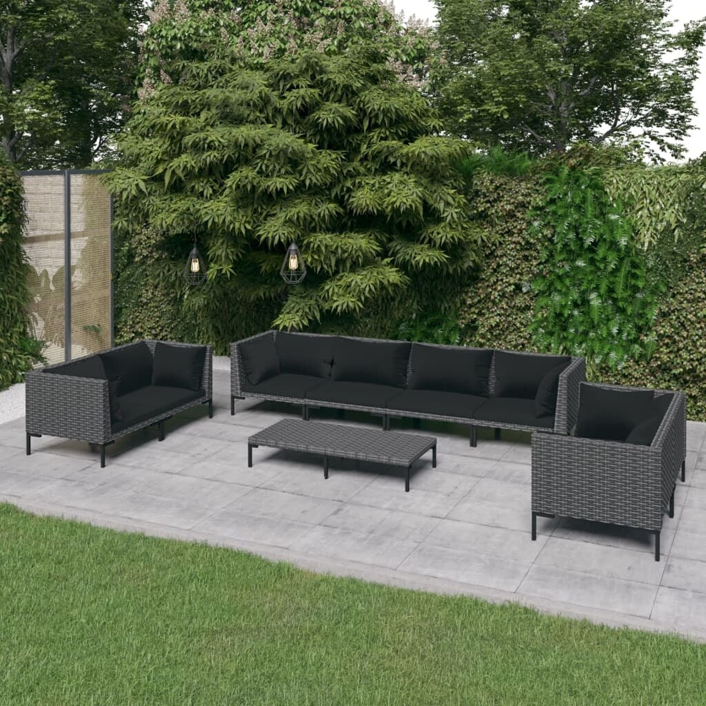 vidaXL Patio Lounge Set Outdoor Sectional Sofa Set Table Poly Rattan Dark Grey - 27.6" x 27.6" x 24"