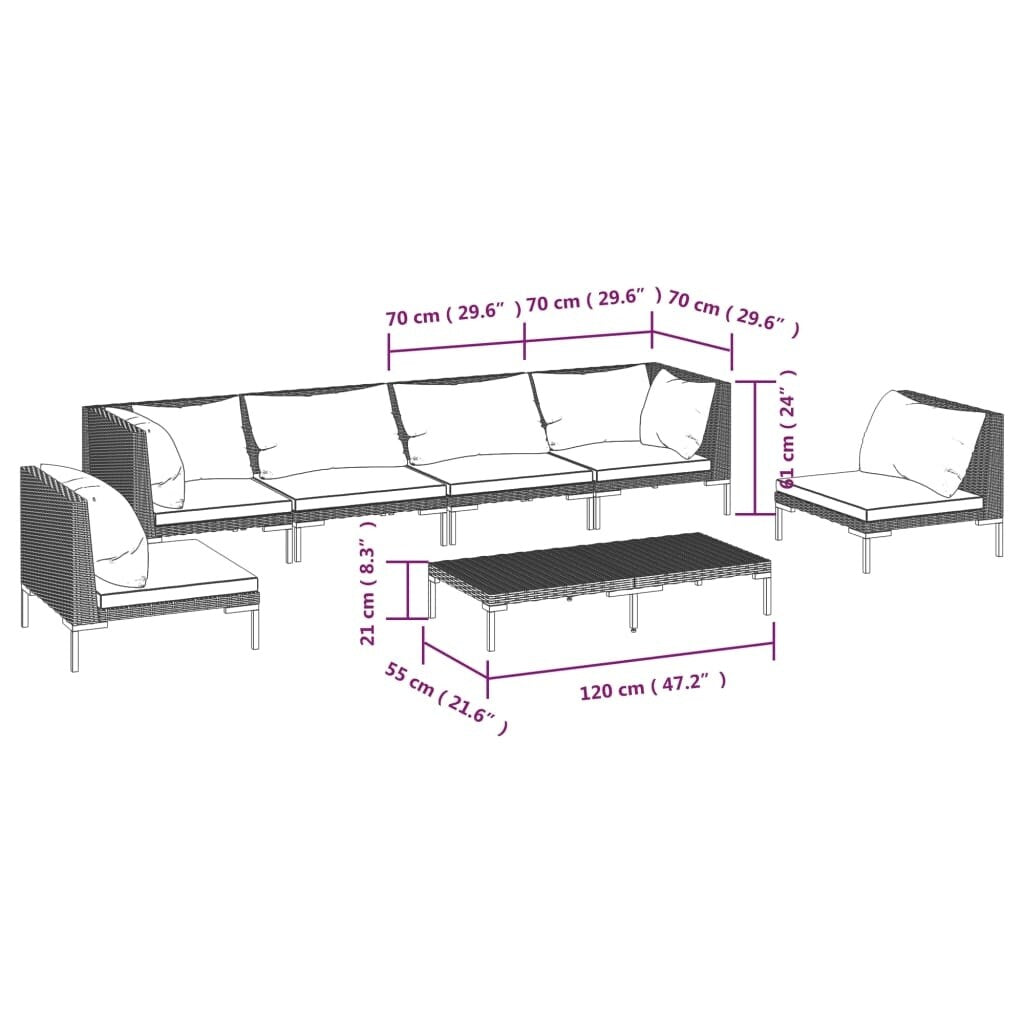 vidaXL Patio Lounge Set Outdoor Sectional Sofa Set Table Poly Rattan Dark Grey - 27.6" x 27.6" x 24"