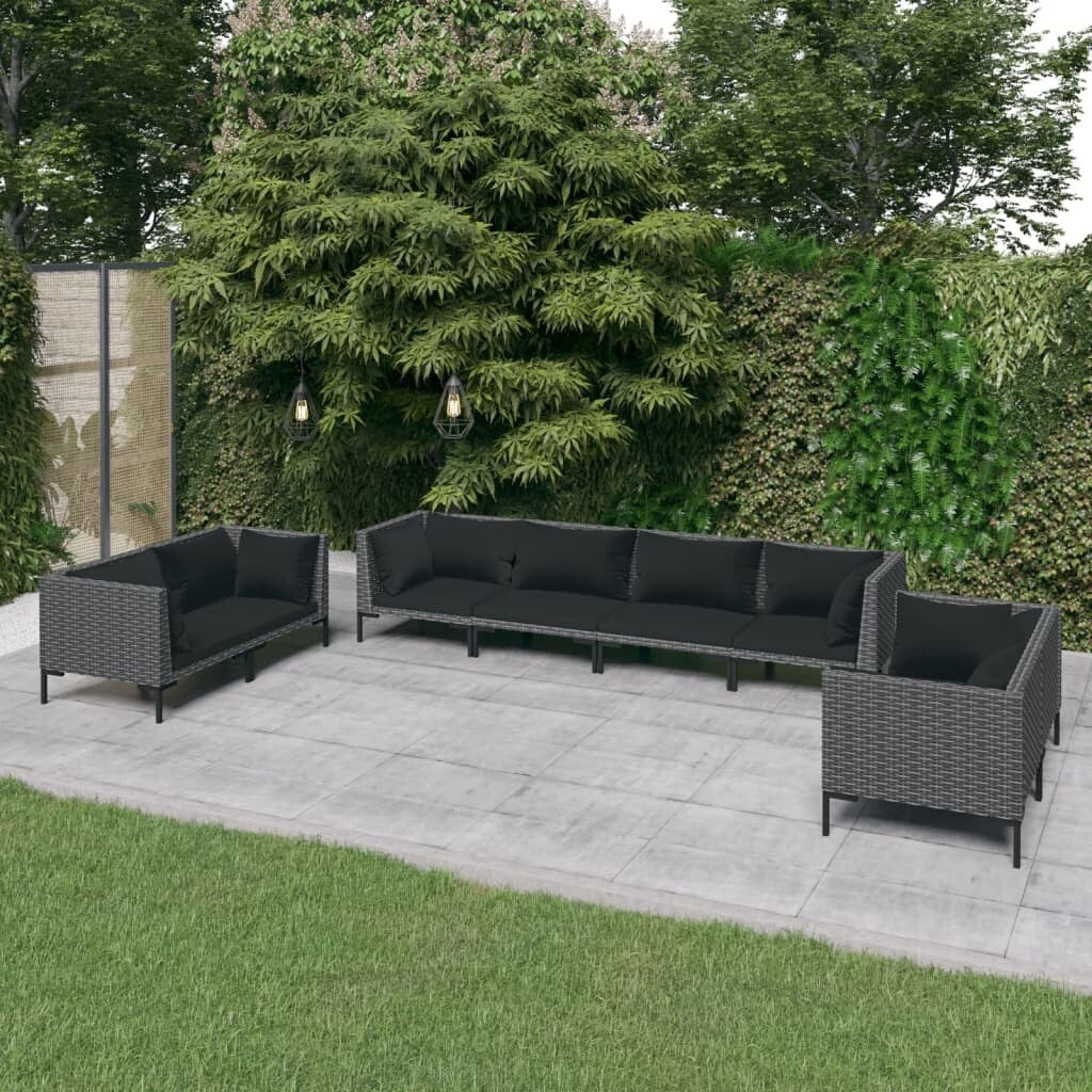 vidaXL Patio Lounge Set Outdoor Sectional Sofa Set Table Poly Rattan Dark Grey - 27.6" x 27.6" x 24"