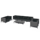vidaXL Patio Lounge Set Outdoor Sectional Sofa Set Table Poly Rattan Dark Grey - 27.6" x 27.6" x 24"