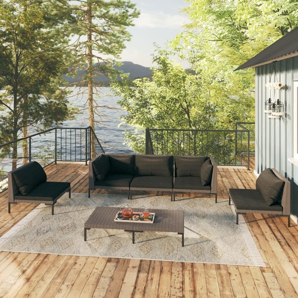 vidaXL Patio Lounge Set Outdoor Sectional Sofa Set Table Poly Rattan Dark Grey - 27.6" x 27.6" x 24"