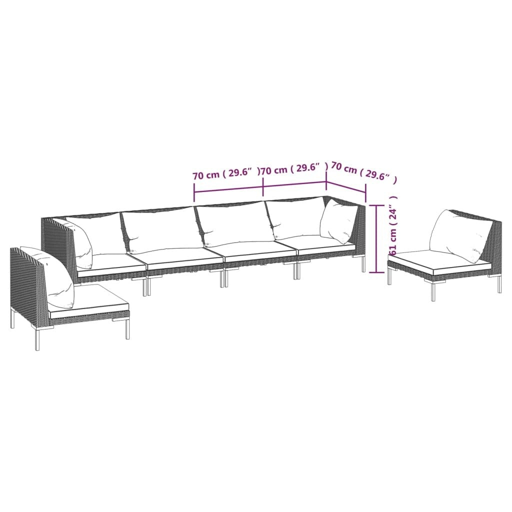 vidaXL Patio Lounge Set Outdoor Sectional Sofa Set Table Poly Rattan Dark Grey - 27.6" x 27.6" x 24"