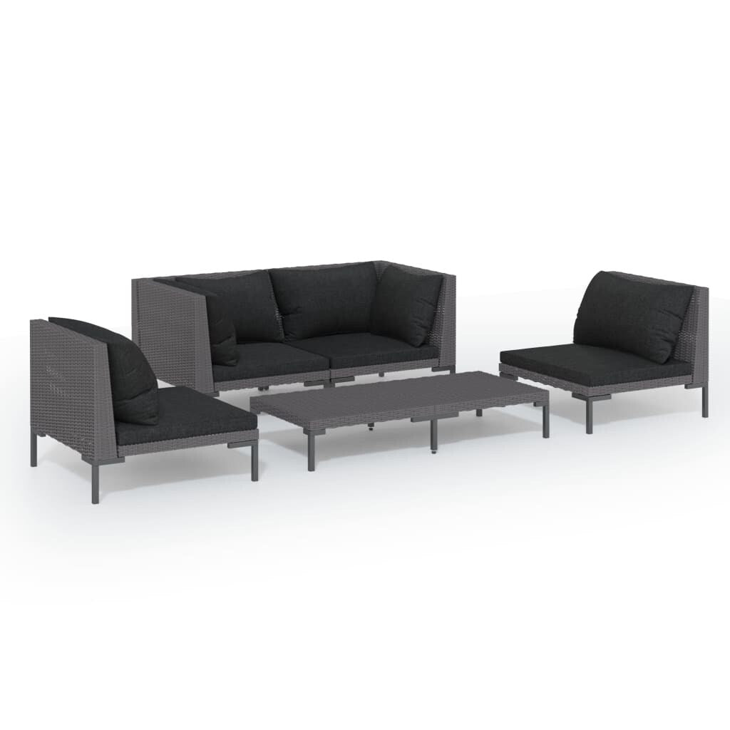 vidaXL Patio Lounge Set Outdoor Sectional Sofa Set Table Poly Rattan Dark Grey - 27.6" x 27.6" x 24"