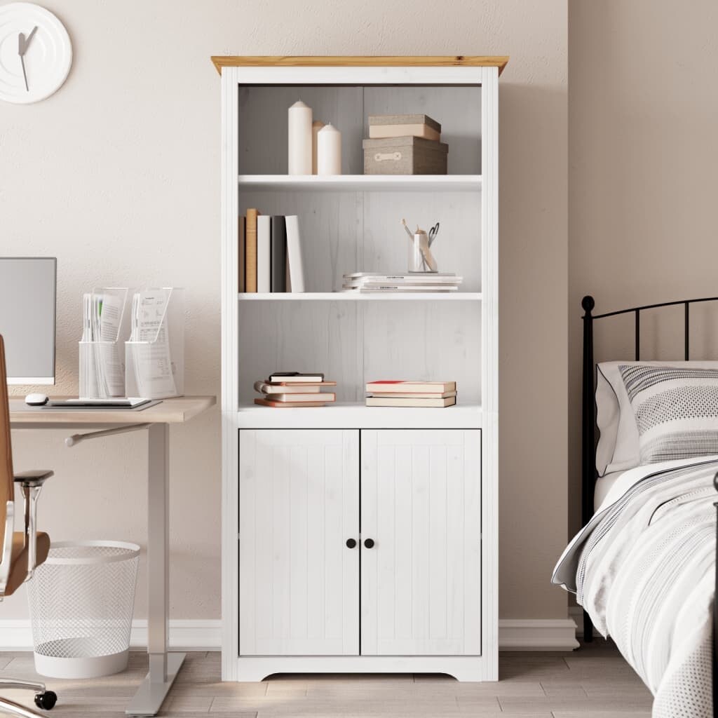 vidaXL Bookshelf Storage File Cabinet Shelf with Doors BODO Solid Wood Pine