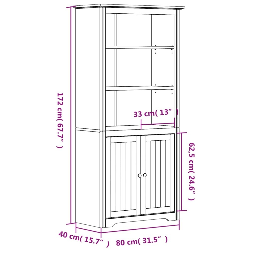 vidaXL Bookshelf Storage File Cabinet Shelf with Doors BODO Solid Wood Pine