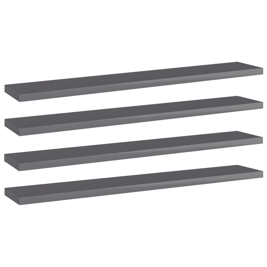vidaXL Bookshelf Boards 4 pcs High Gloss Gray 23.6"x3.9"x0.6" Chipboard