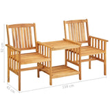 vidaXL Patio Bistro Set Table and Chairs Conversation Set Solid Acacia Wood - 62.6" x 24" x 36.2"