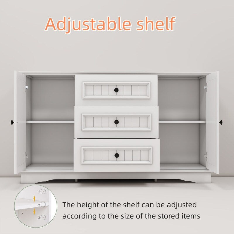 white Side cabinet with Storage, Buffet Cabinet with Storage, Sideboard with Door and drawer