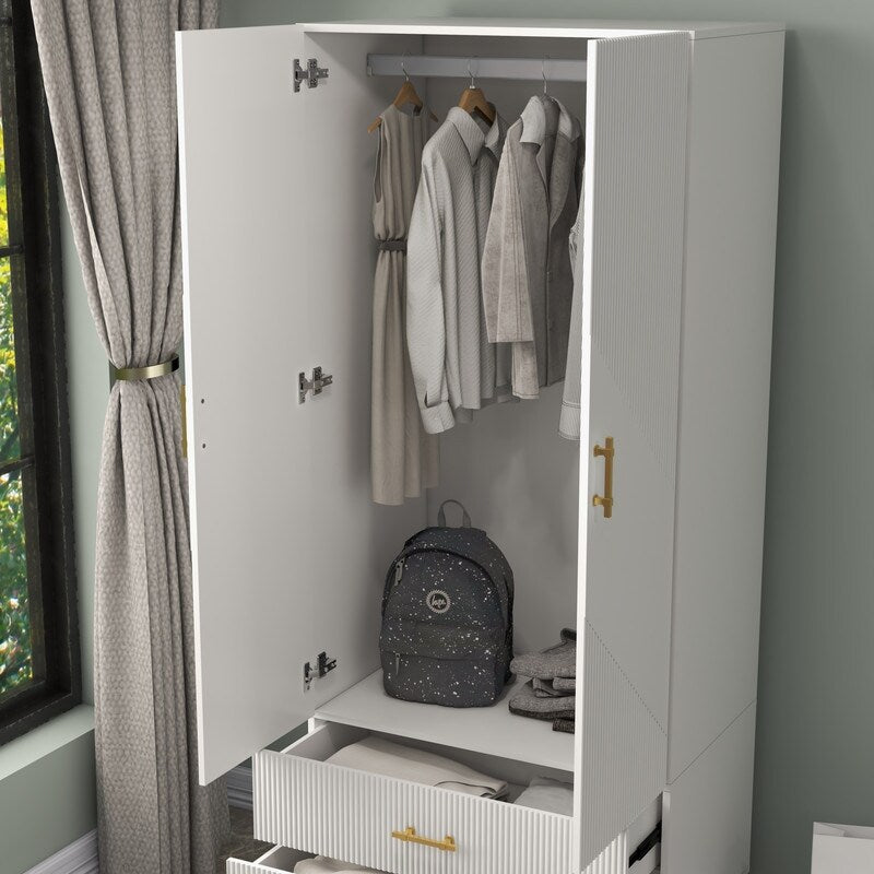 white wardrobe closet with doors and drawers,armoire closet, wardrobe storage closet