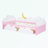 win Size Bed with Clouds and Crescent Moon Decor