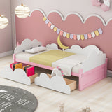 win Size Bed with Clouds and Crescent Moon Decor