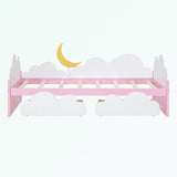 win Size Bed with Clouds and Crescent Moon Decor