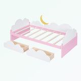 win Size Bed with Clouds and Crescent Moon Decor