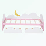 win Size Bed with Clouds and Crescent Moon Decor