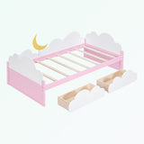 win Size Bed with Clouds and Crescent Moon Decor